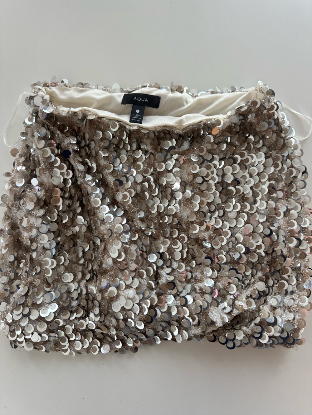 NWT- Aqua Champagne Sequin Mini Skirt with Iridescent Shine